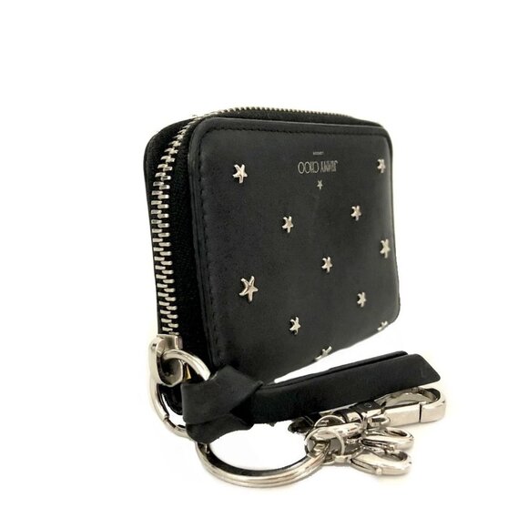 Jimmy Choo MALONE YSN Flat Star Studs Leather Card Case Black/7BH0095 - Picture 2 of 8